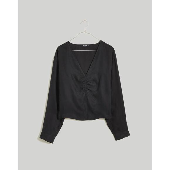 Madewell Black Brushed Ruched-Front Top NWT Size Small - Picture 3 of 11